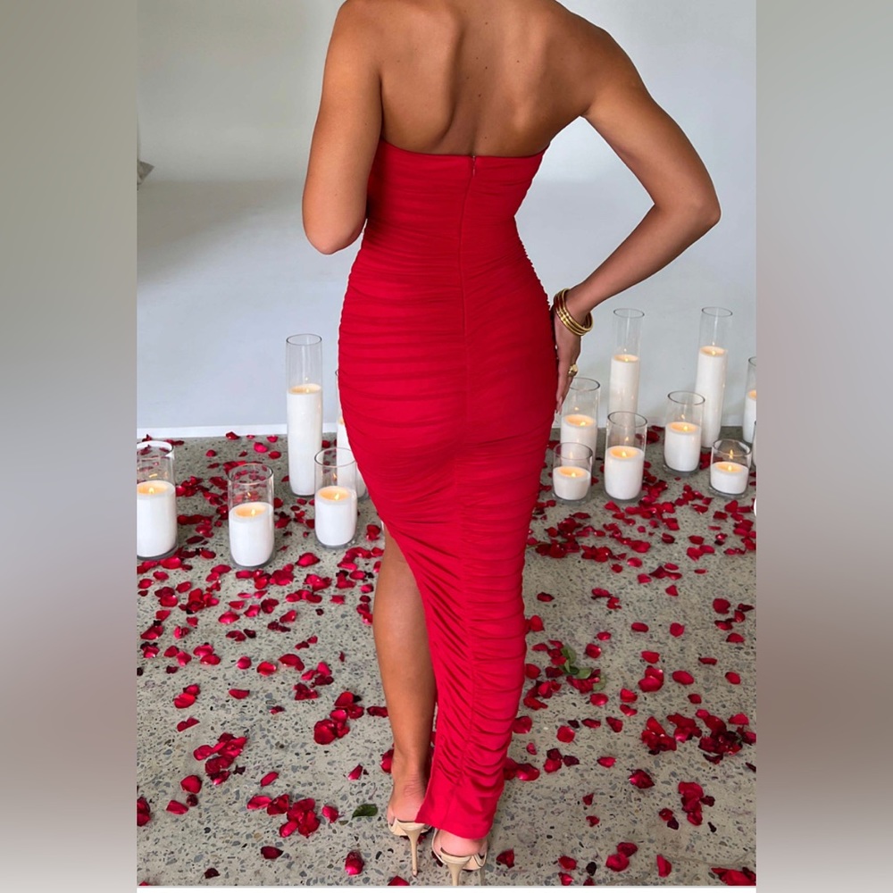 Red Strapless Maxi Dress